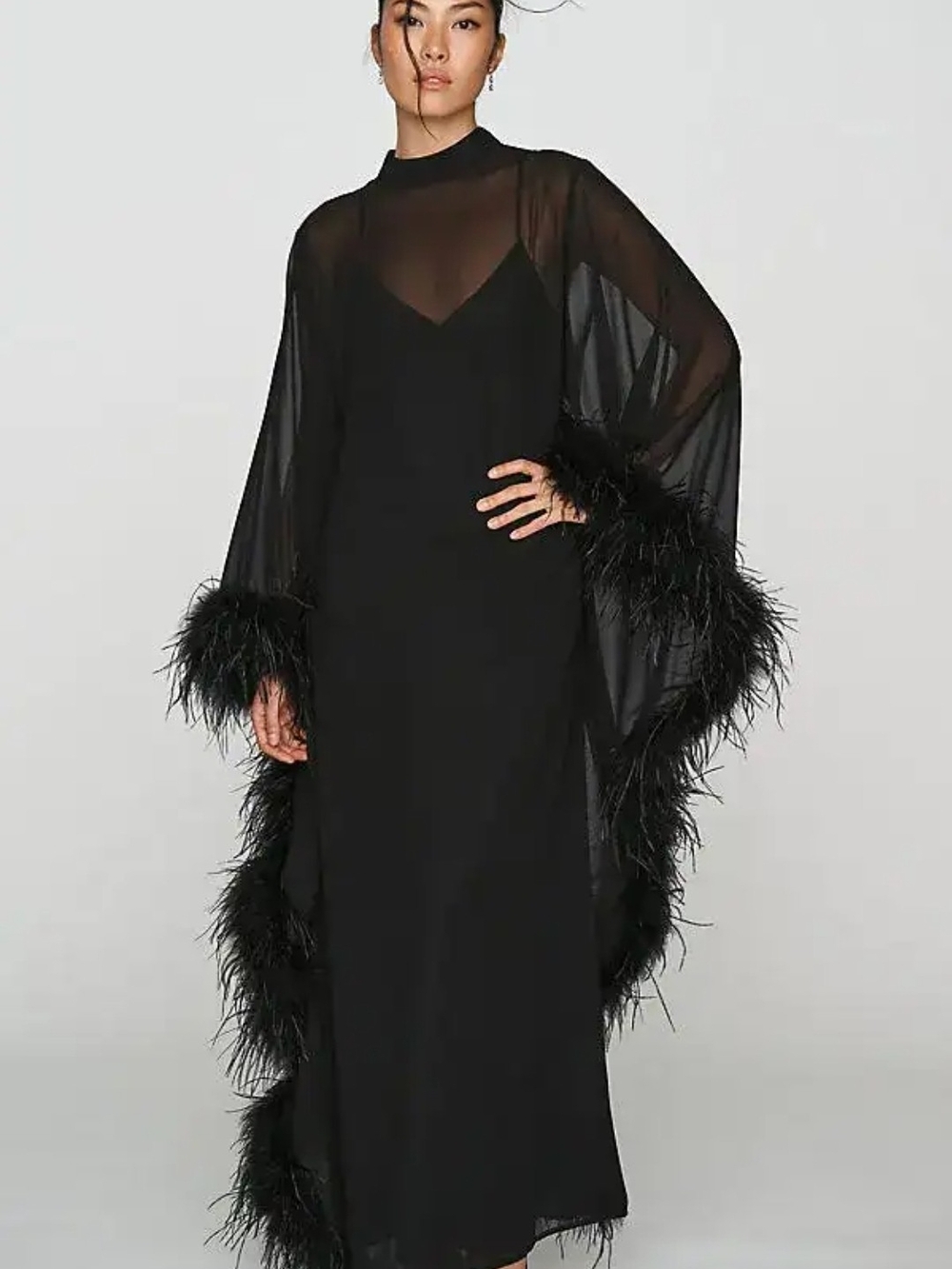 HUTCH Feathered Cuff Satin Kaftan Pink Maxi Dress Anthropologie Size M NWT - Picture 5 of 10